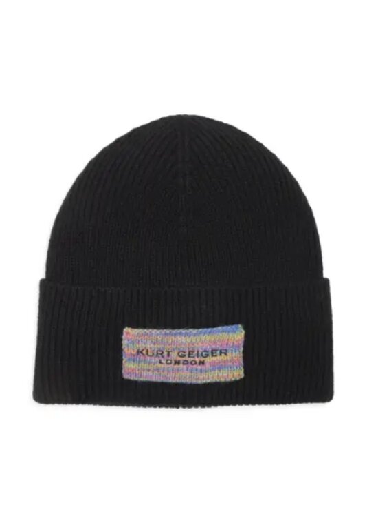 NWT Kurt Geiger London Logo Patch Cuffed Beanie One Size, BLACK main image 4